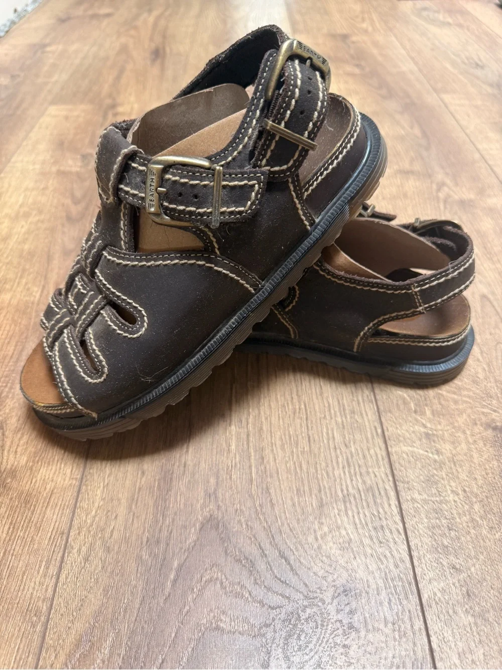 Earth Shoe Woodstock 3 Leather Fisherman Sandals Brown Adjustable Comfort Mens 9